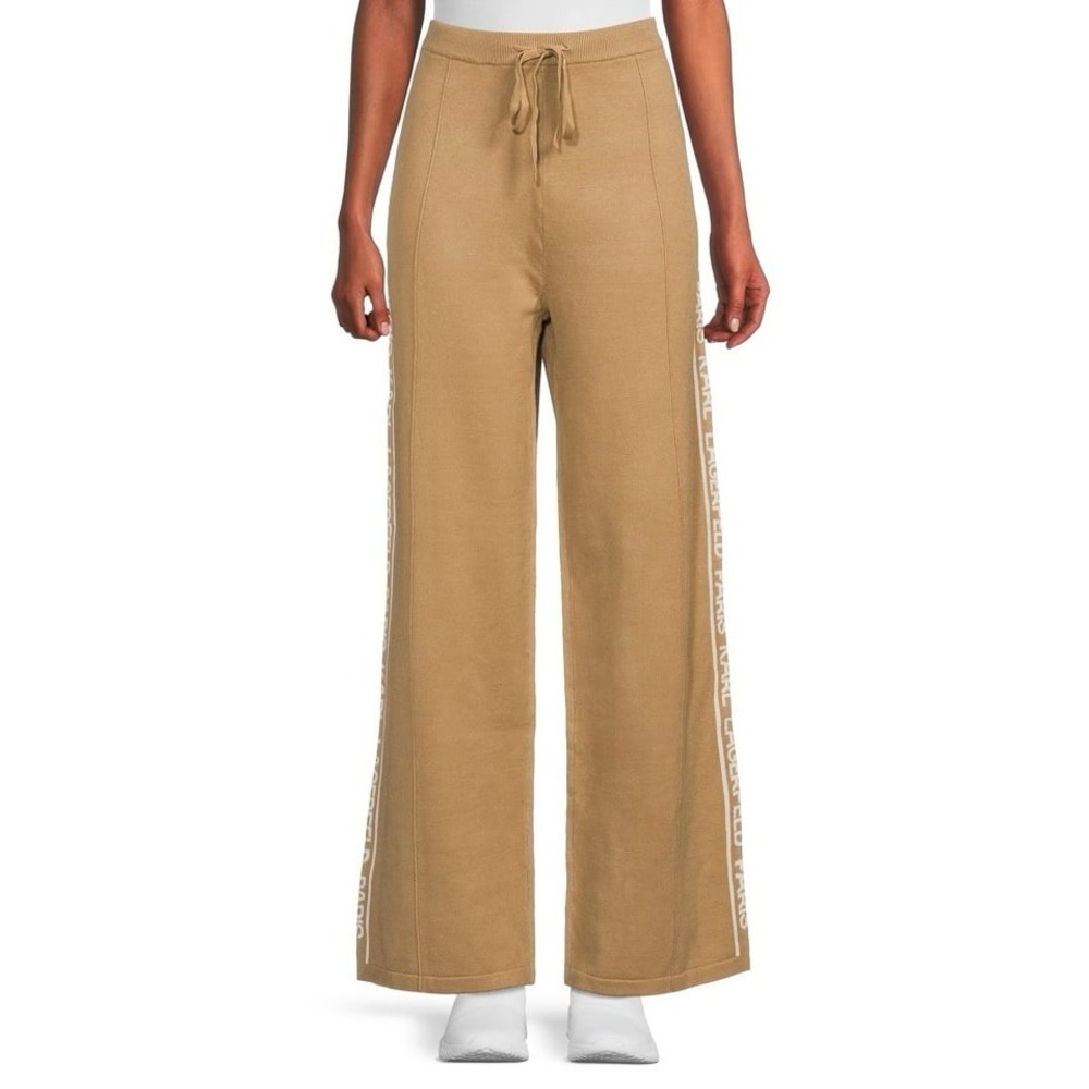 KARL LAGERFELD PARIS Logo Women's Side-Seam Knit Wide-Leg Pants L luxury NWT